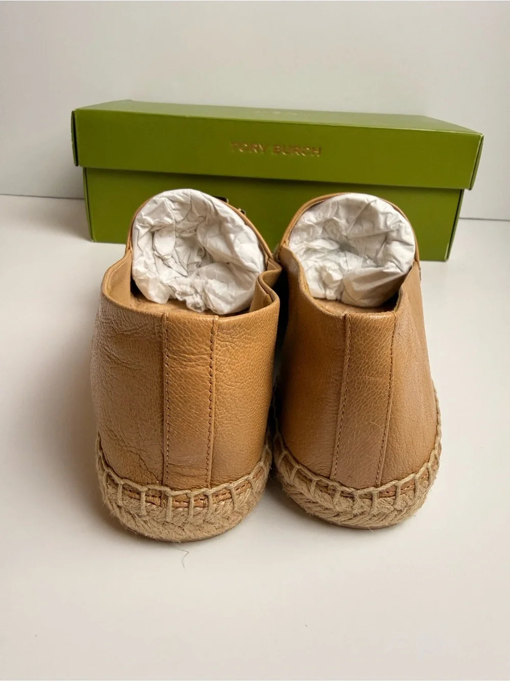 Tory Burch Cut-Out Logo Leather Espadrille Flats Ginger Shortbread US 11